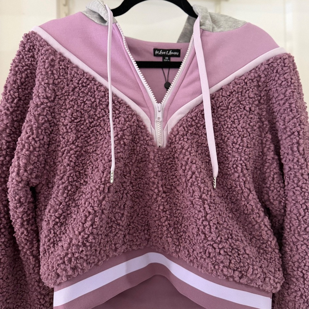 For Love & Lemons Sherpa Quarter Zip Hoodie Pullover Purple XS Retro - Picture 2 of 4